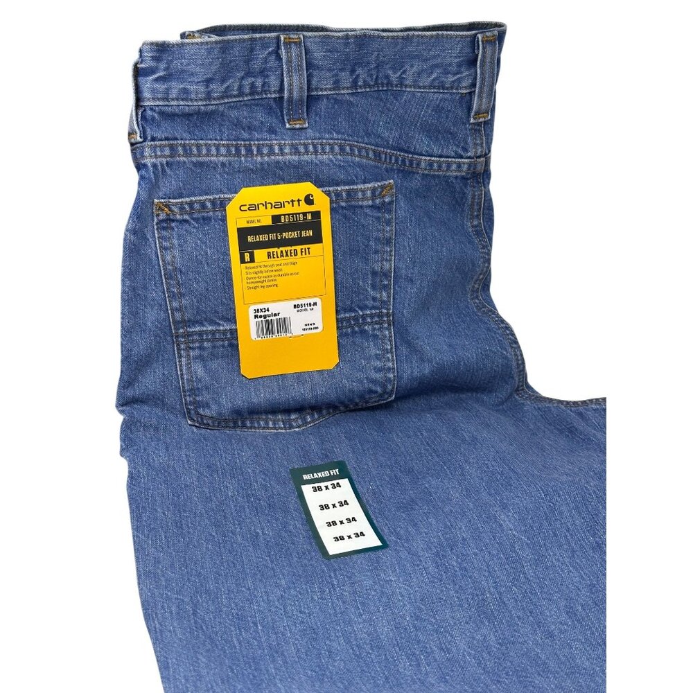 Carhartt‎ Relaxed Fit Jeans Blue BD5119-M Heavyweight Straight Leg 38x34 Mens